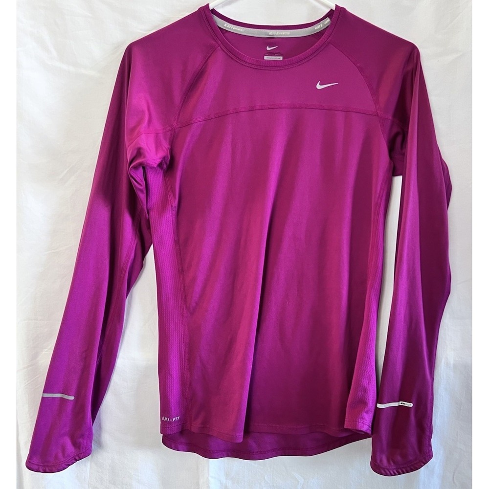 Nike Shirt‎ Women's Sz Med Fuchsia Dri Fit Miler Running Long Sleeve Active